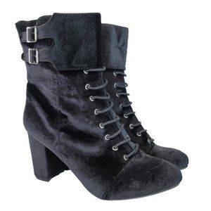 Diba Academia Velvet Cuffed Buckle Lace Up Zip High Heel Ankle Boot Shoes Sz 8.5